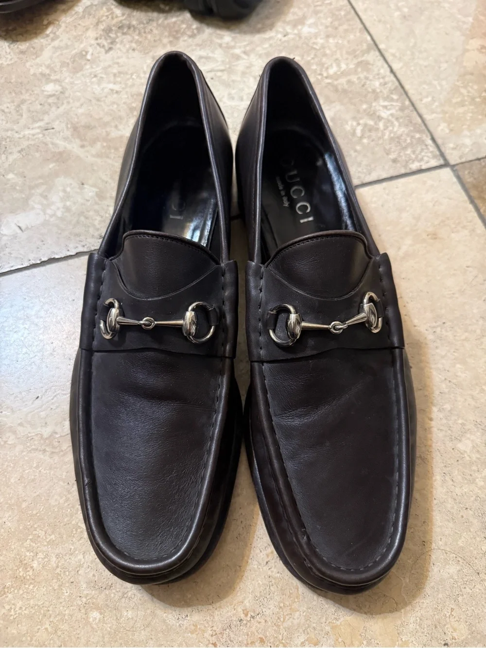 Gucci Dark Brown Leather Horsebit Slip-On Loafers